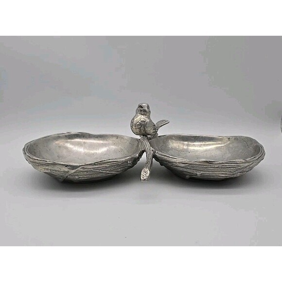 Mariposa Bird & Branch Metal Double Serving  Bowl Nests - Picture 2 of 11